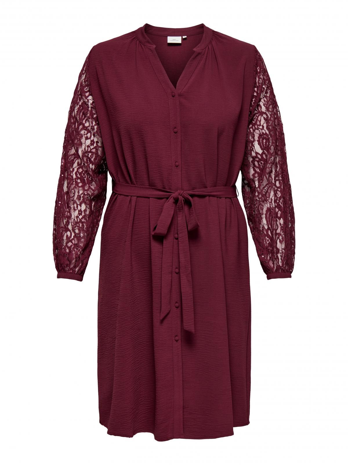 온리 빅사이즈 레이스 브이넥 벨티드 미디 원피스 15362502_1014 PURPLE / ZINFANDEL - 상세 이미지 3