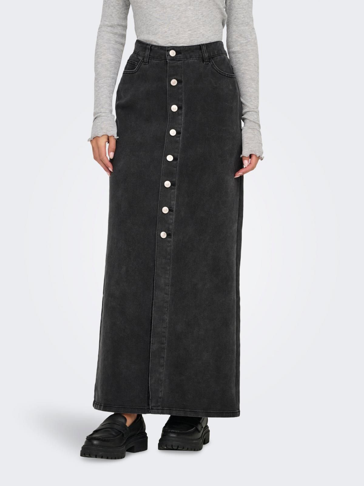 온리 테크니컬 데님 롱스커트 버튼업 15325358_8183 BLACK / WASHED BLACK - 상품 이미지