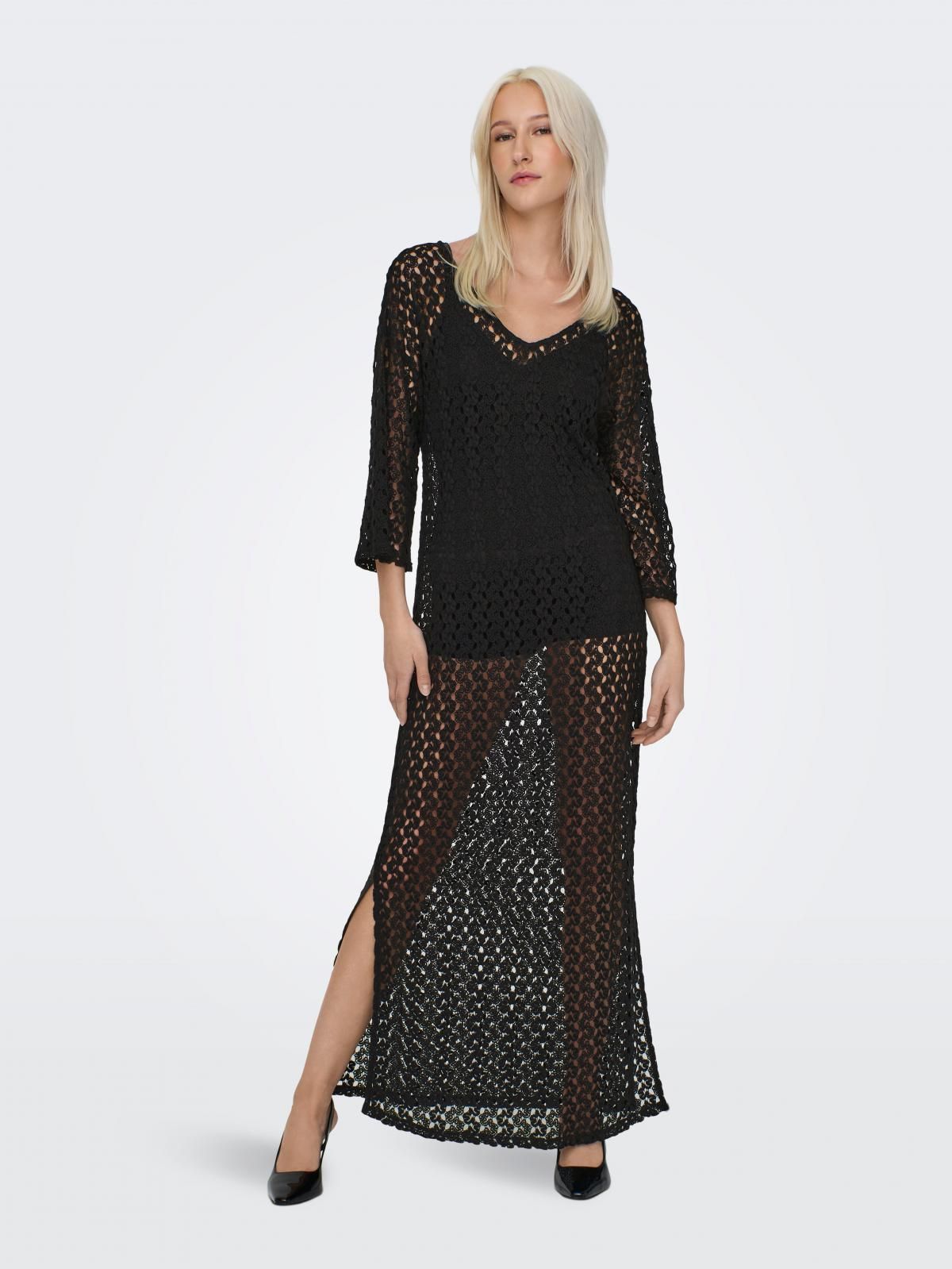 온리 레이스 롱 원피스 브이넥 시스루 15323312_2161 BLACK / BLACK - 상품 이미지