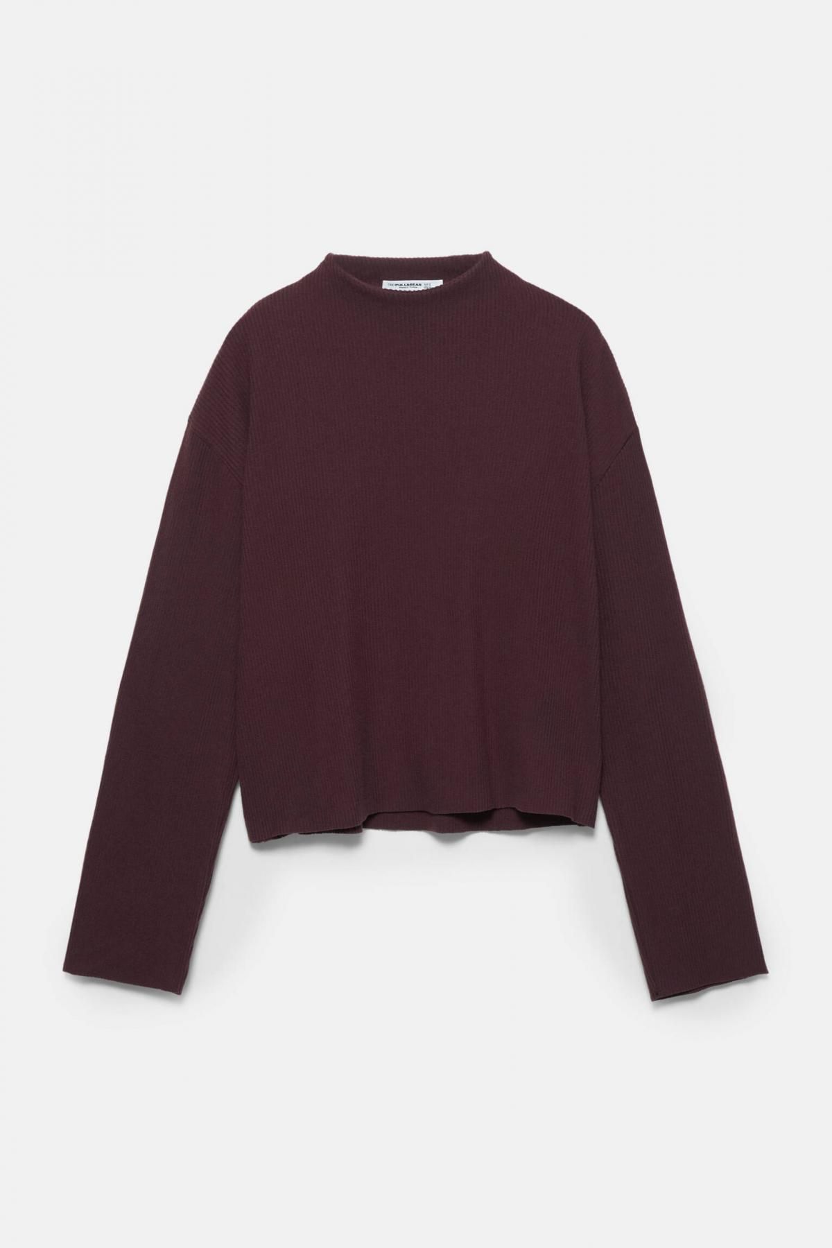 풀앤베어 소프트 니트 크롭 긴팔 티셔츠 3230/305 BURGUNDY - 상품 이미지