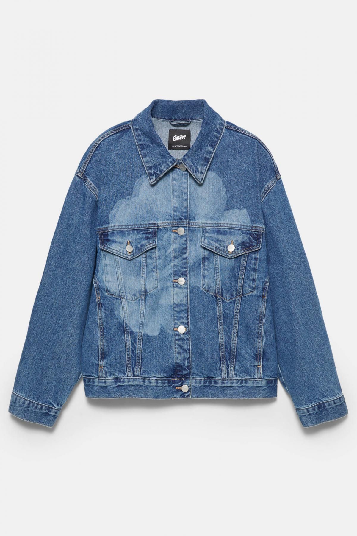 풀앤베어 레이저 플로럴 프린트 데님 트러커 재킷 7700/385 MEDIUM BLUE - 상품 이미지