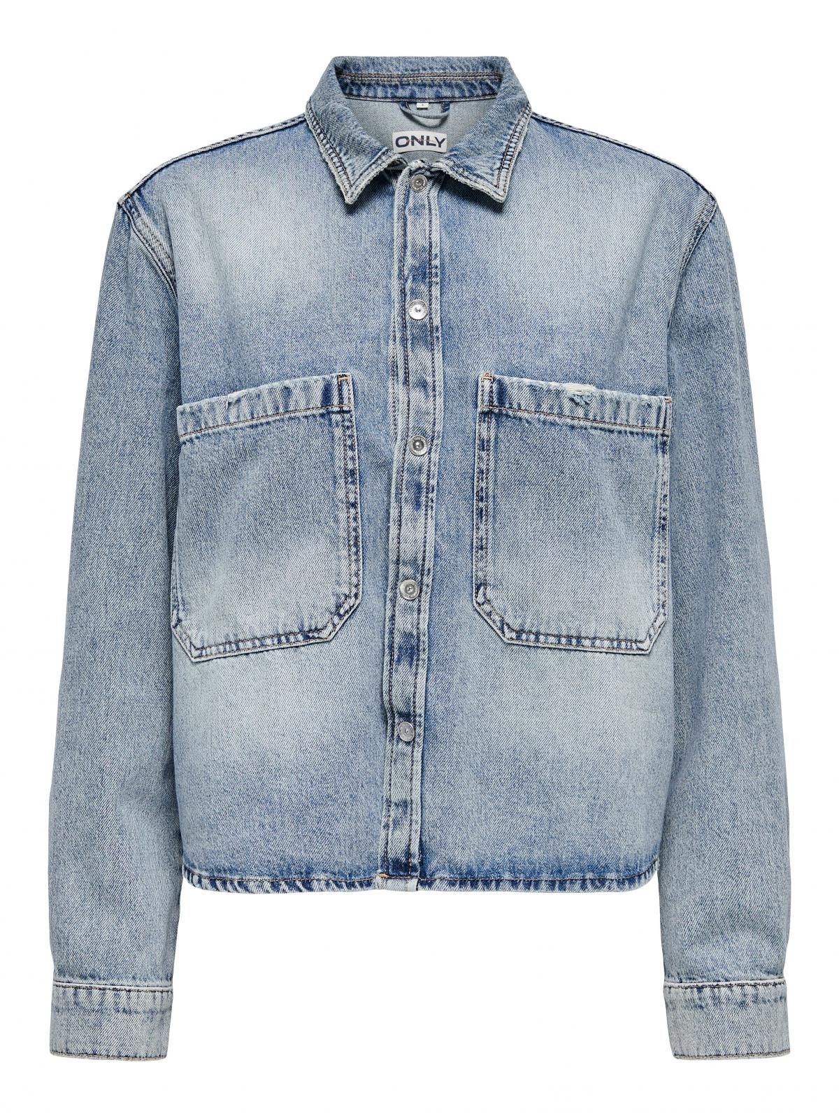 온리 오버사이즈 데님 셔츠 캐주얼 코튼 15329891_2116 BLUE / LIGHT BLUE DENIM - 상세 이미지 3