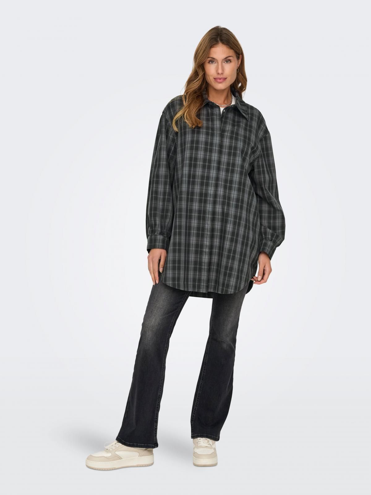 온리 체크 롱 오버셔츠 15328167_2222_1128110 GREY / DARK GREY - 상세 이미지 5