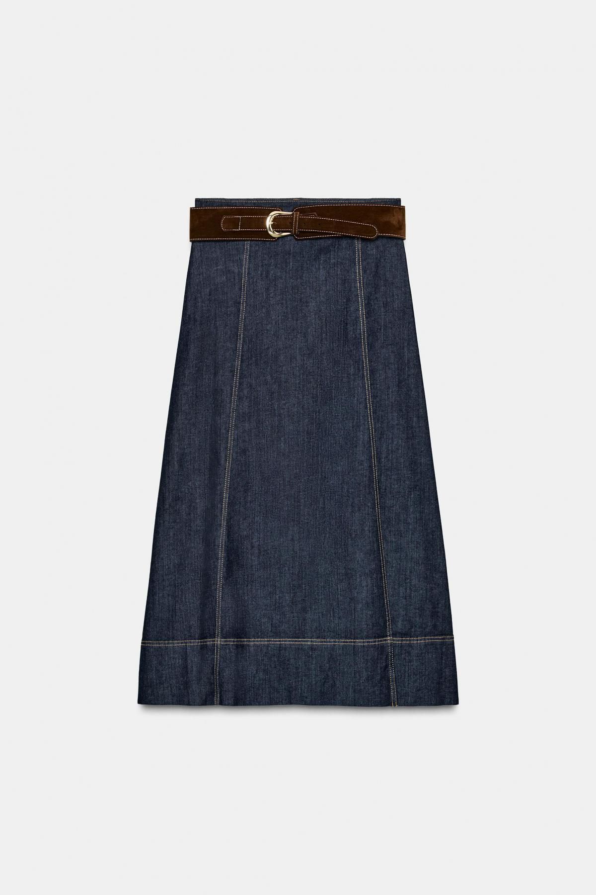 자라 데님 미디 벨트 랩 스커트 9849/576 INDIGO - 상품 이미지