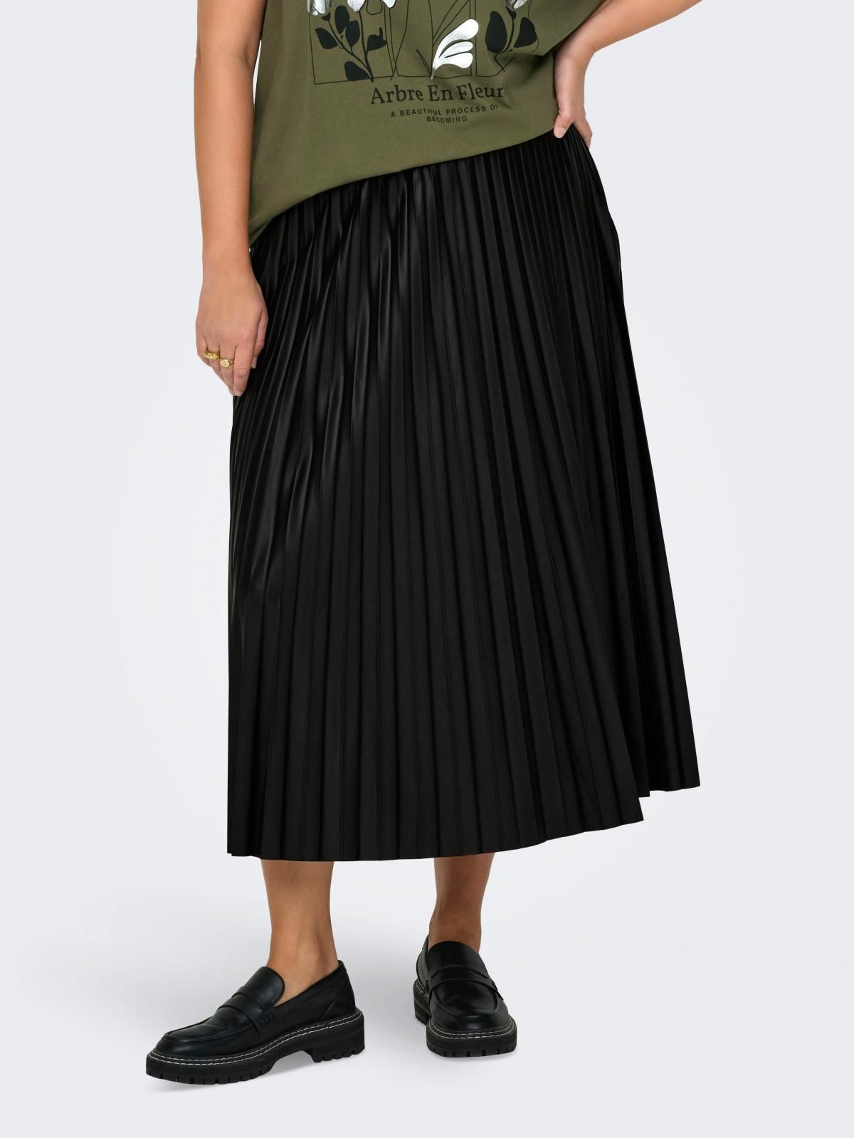 온리 빅사이즈 플리츠 미디 스커트 블랙 15334267_2161 BLACK / BLACK - 상품 이미지