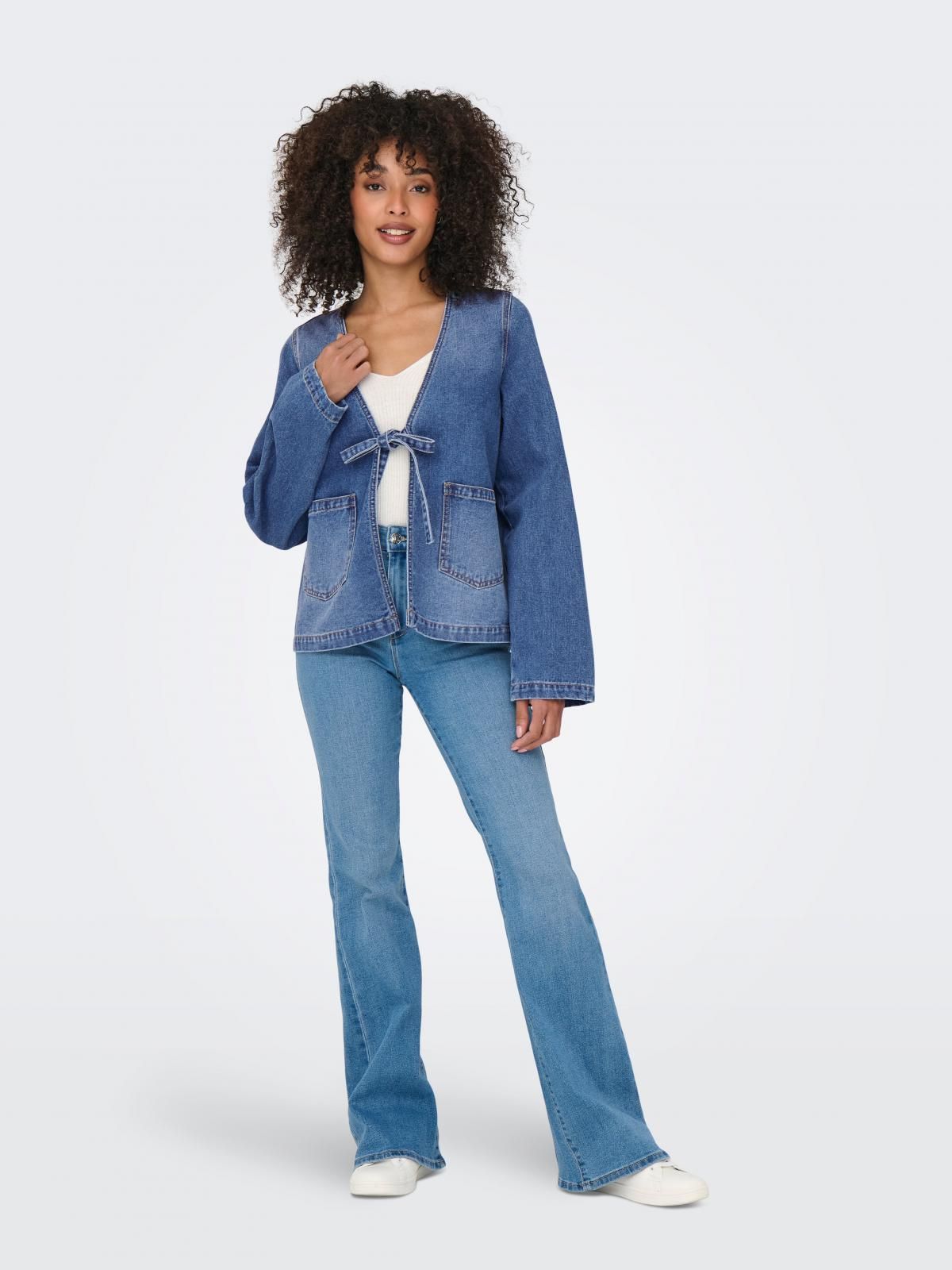온리 트렌디 데님 리본 라운드넥 재킷 15352984_2115 BLUE / MEDIUM BLUE DENIM - 상세 이미지 5
