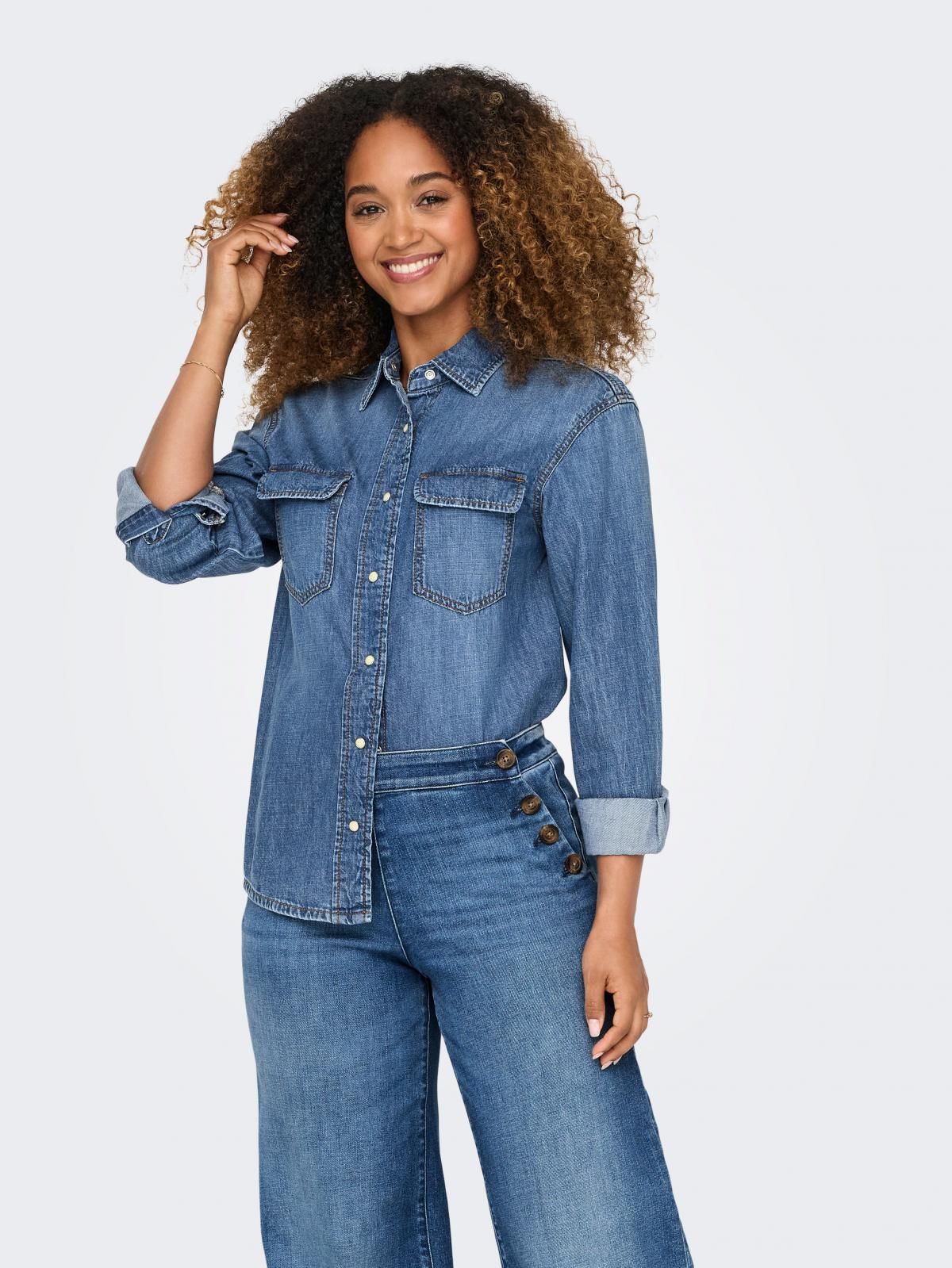 온리 데님 루즈핏 긴팔 셔츠 15325561_2114 BLUE / DARK BLUE DENIM - 상품 이미지