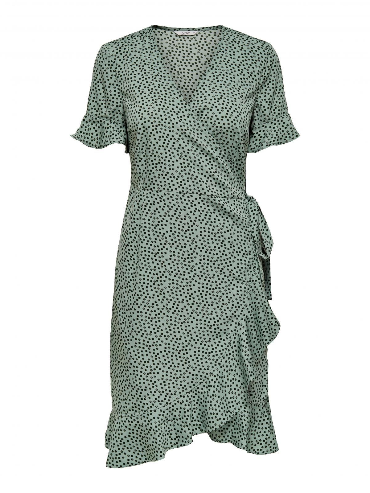 온리 페미닌 프릴 랩 미니 원피스 V넥 15206407_1467_780580 GREY / CHINOIS GREEN - 상세 이미지 3