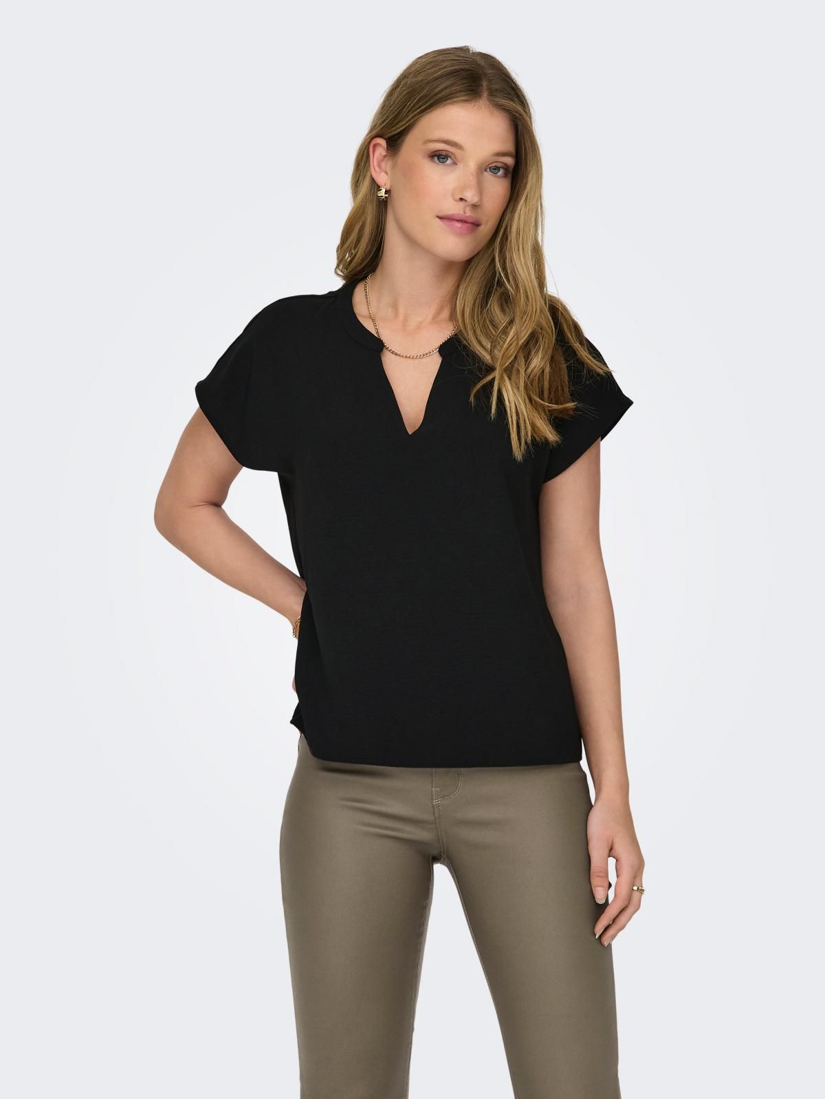 제이디와이 데일리 브이넥 볼륨 반팔 블라우스 15249287_2161 BLACK / BLACK - 상품 이미지
