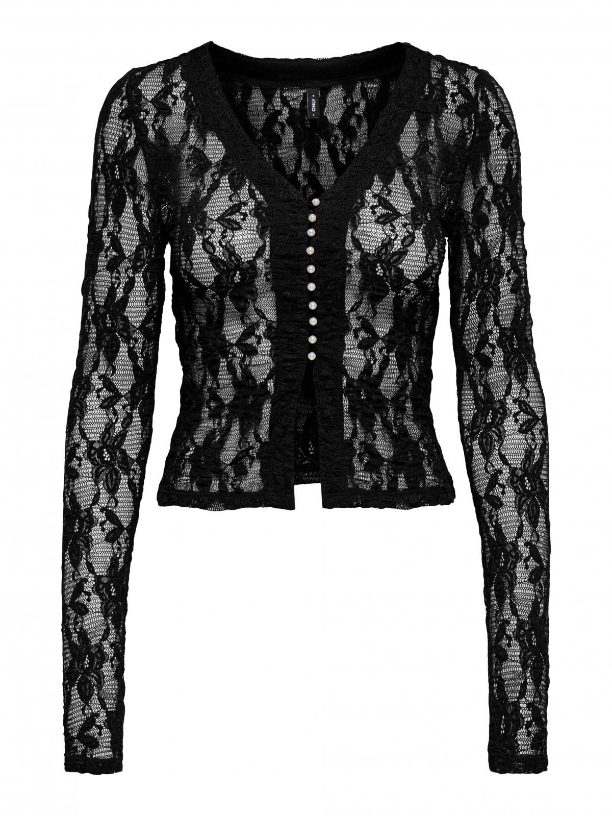 온리 레이스 브이넥 크롭 버튼 디테일 가디건 15363757_2161 BLACK / BLACK - 상세 이미지 3