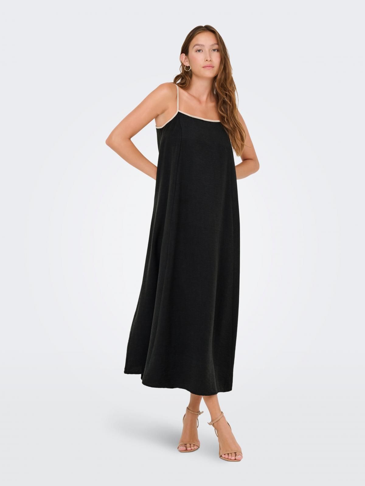 온리 슬리브리스 롱 원피스 스퀘어넥 15367167_2161_1246526 BLACK / BLACK - 상품 이미지