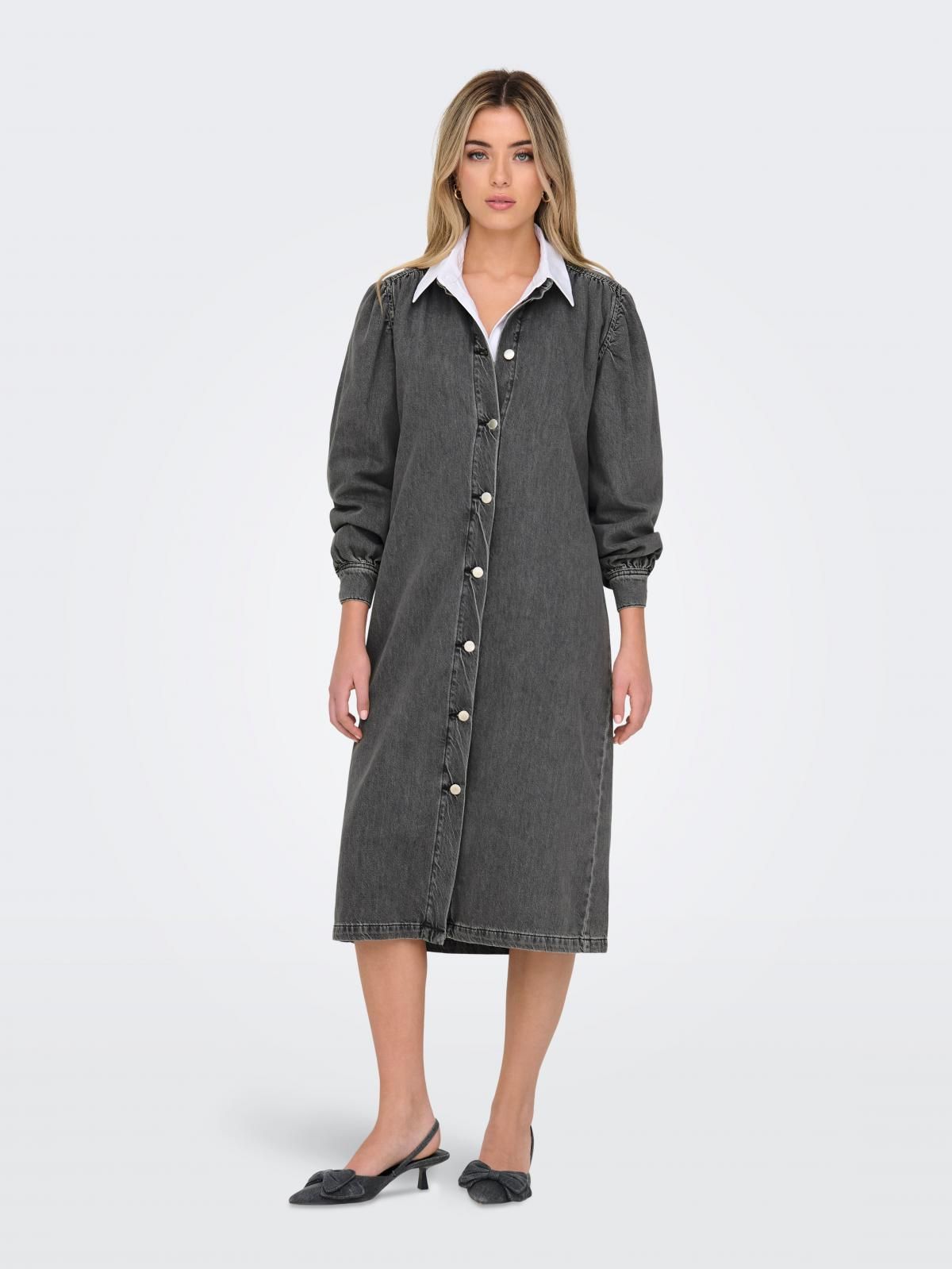 온리 데님 미디 원피스 베이직 버튼업 15300770_2105 GREY / MEDIUM GREY DENIM - 상세 이미지 5