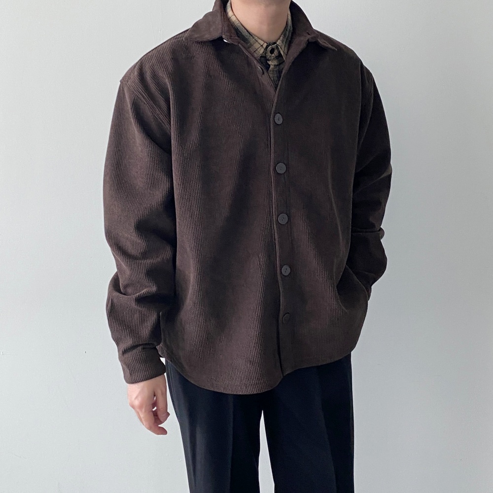 남자 코듀로이 아우터 겨울 기모 골덴자켓 셔켓 오버핏 두꺼운 트러커 트러커 - 상세 이미지 3