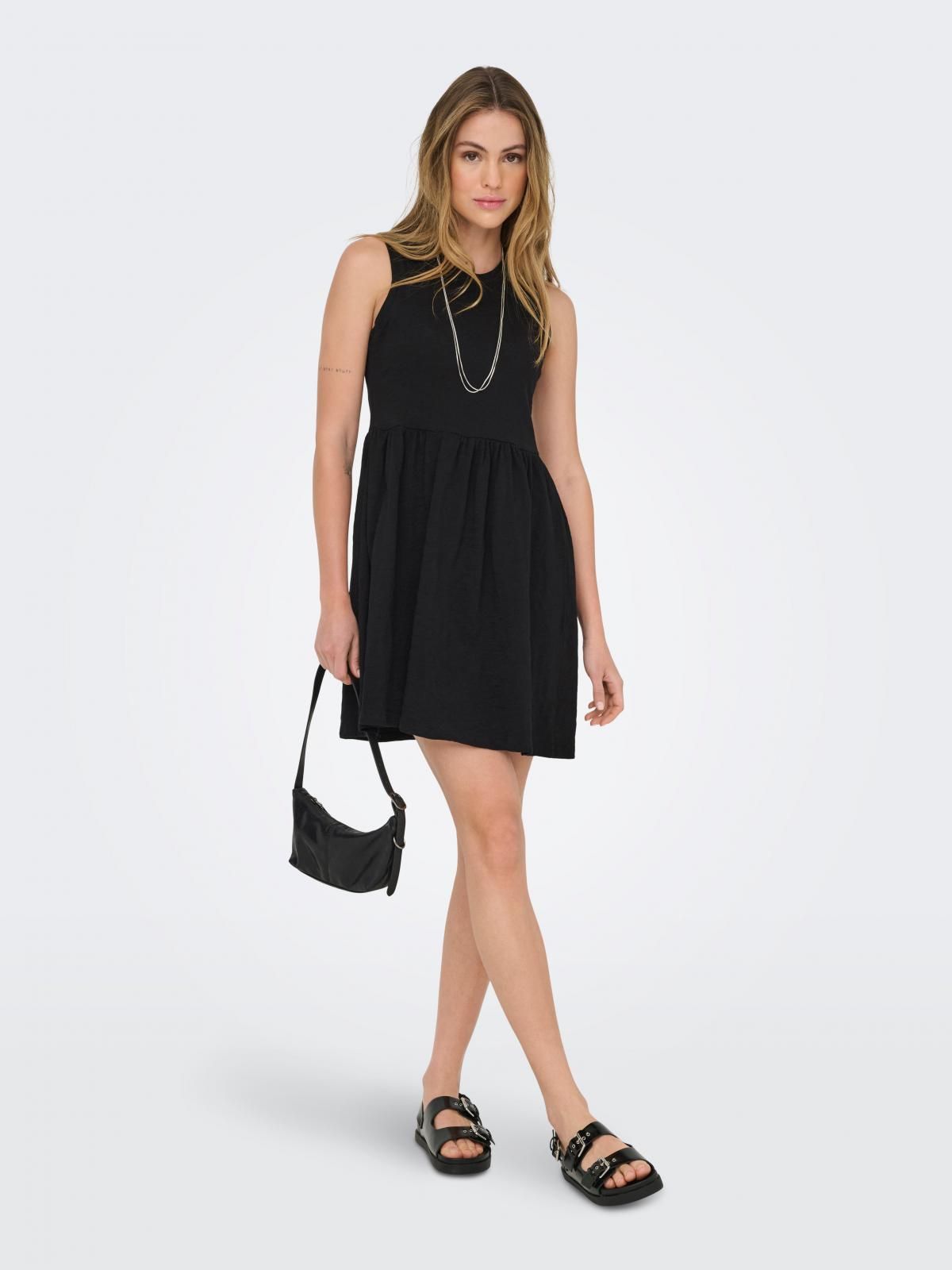 온리 슬리브리스 라운드넥 미니 원피스 15348022_2161 BLACK / BLACK - 상세 이미지 5