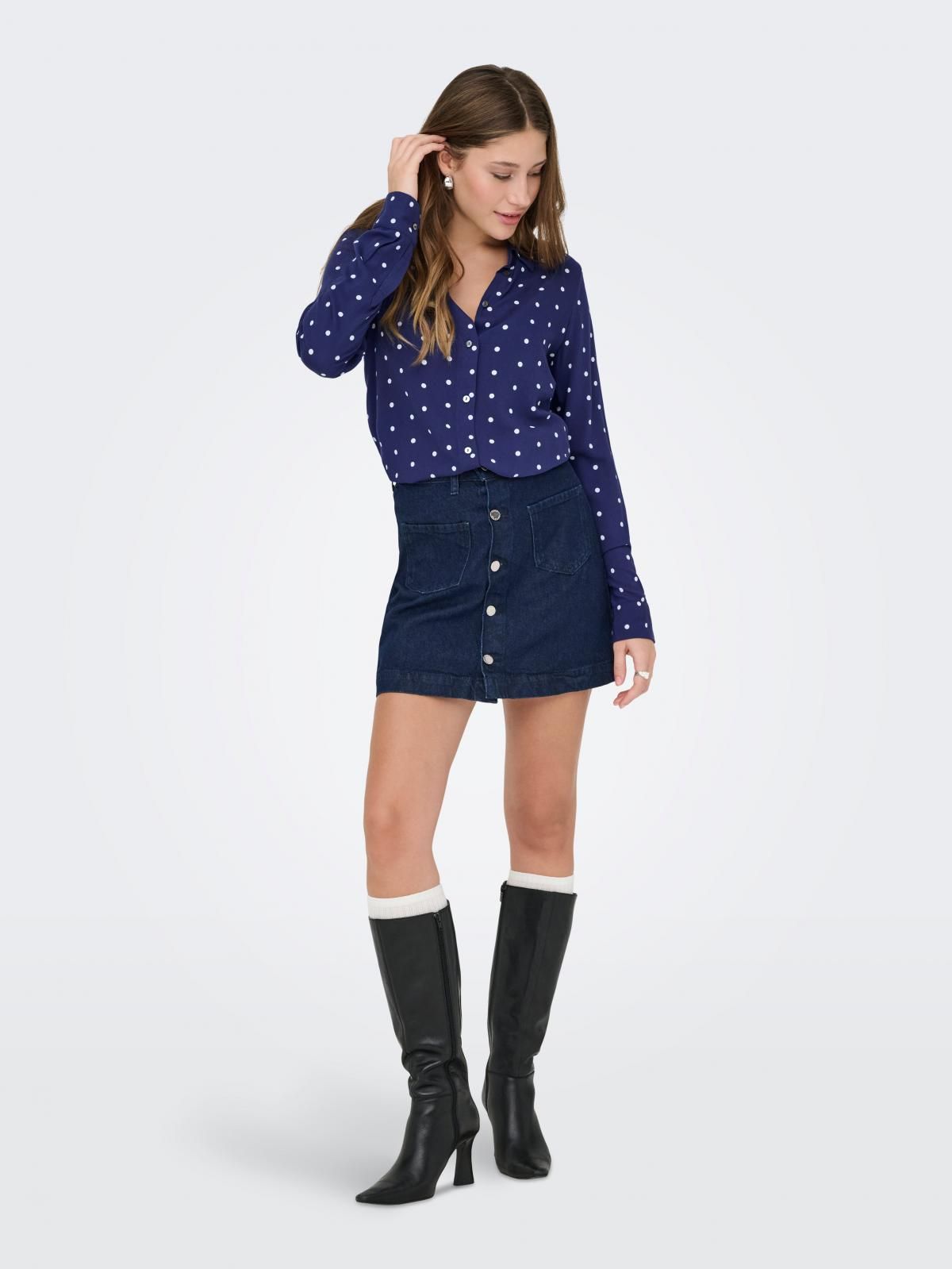 온리 트렌디 데님 하이웨이스트 미니 스커트 15349035_2114 BLUE / DARK BLUE DENIM - 상세 이미지 5