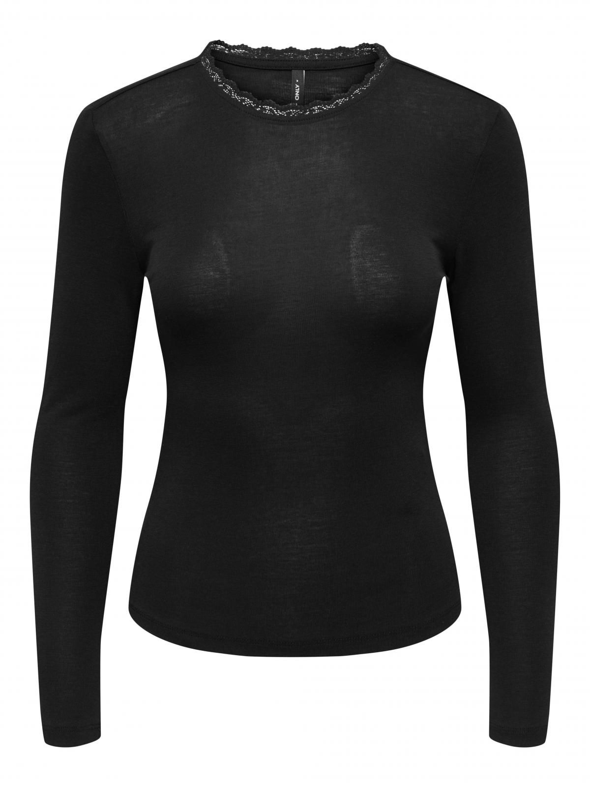 온리 베이직 코튼 라운드넥 긴팔 티셔츠 15359724_2161 BLACK / BLACK - 상세 이미지 3