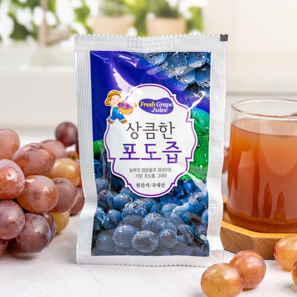 깔끔한 [ 유기농 포도즙 100ml 25봉 ] 국산 거봉 켐벨 생즙 착즙 주스 개별포장 - 상품 이미지