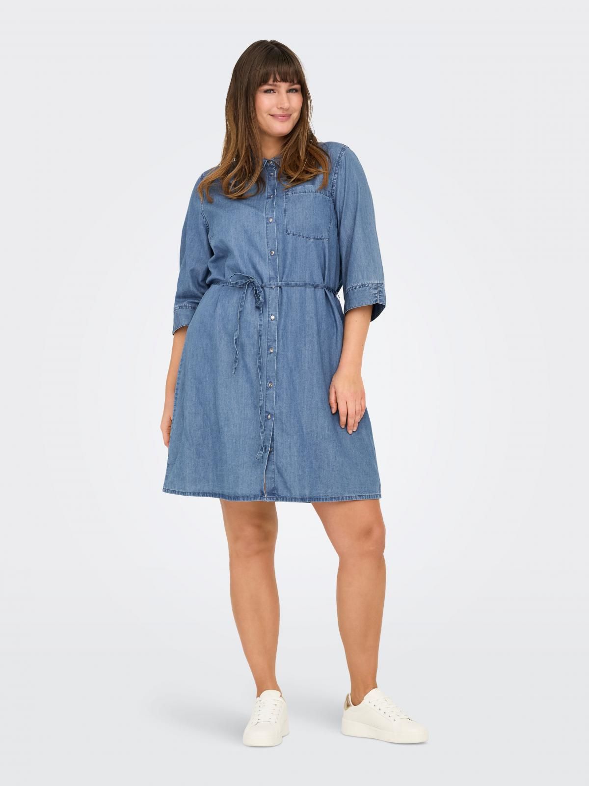 온리 빅사이즈 데님 셔츠 원피스 15346025_2115 BLUE / MEDIUM BLUE DENIM - 상세 이미지 5