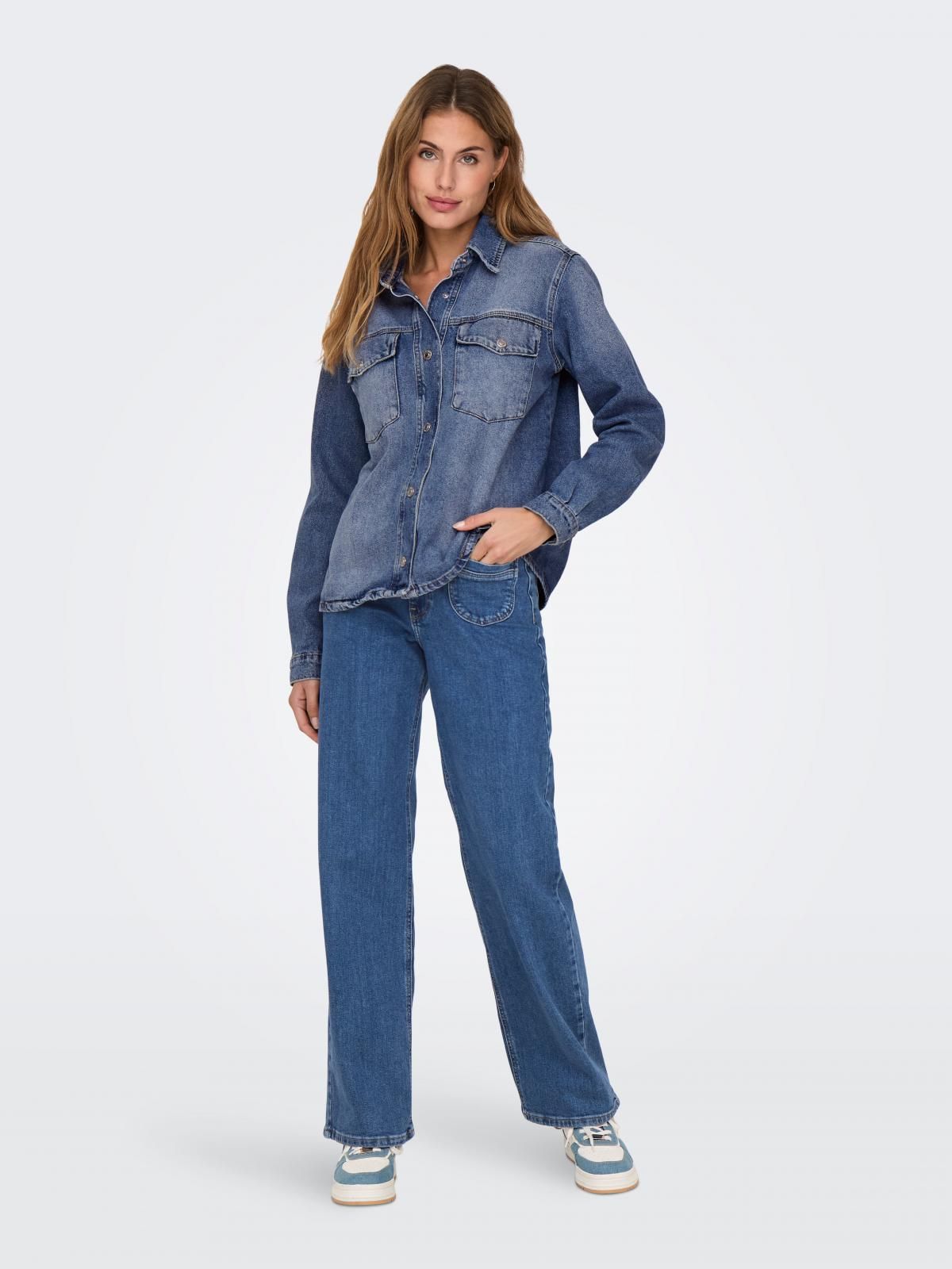 온리 데님 베이직 릴랙스핏 셔츠 15337158_2115 BLUE / MEDIUM BLUE DENIM - 상세 이미지 5