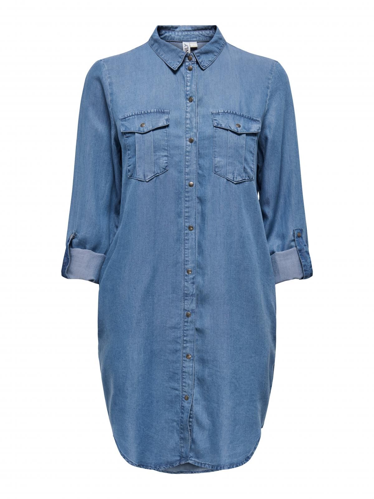 온리 데님 셔츠 미니 원피스 캐주얼 15357595_2115 BLUE / MEDIUM BLUE DENIM - 상세 이미지 3