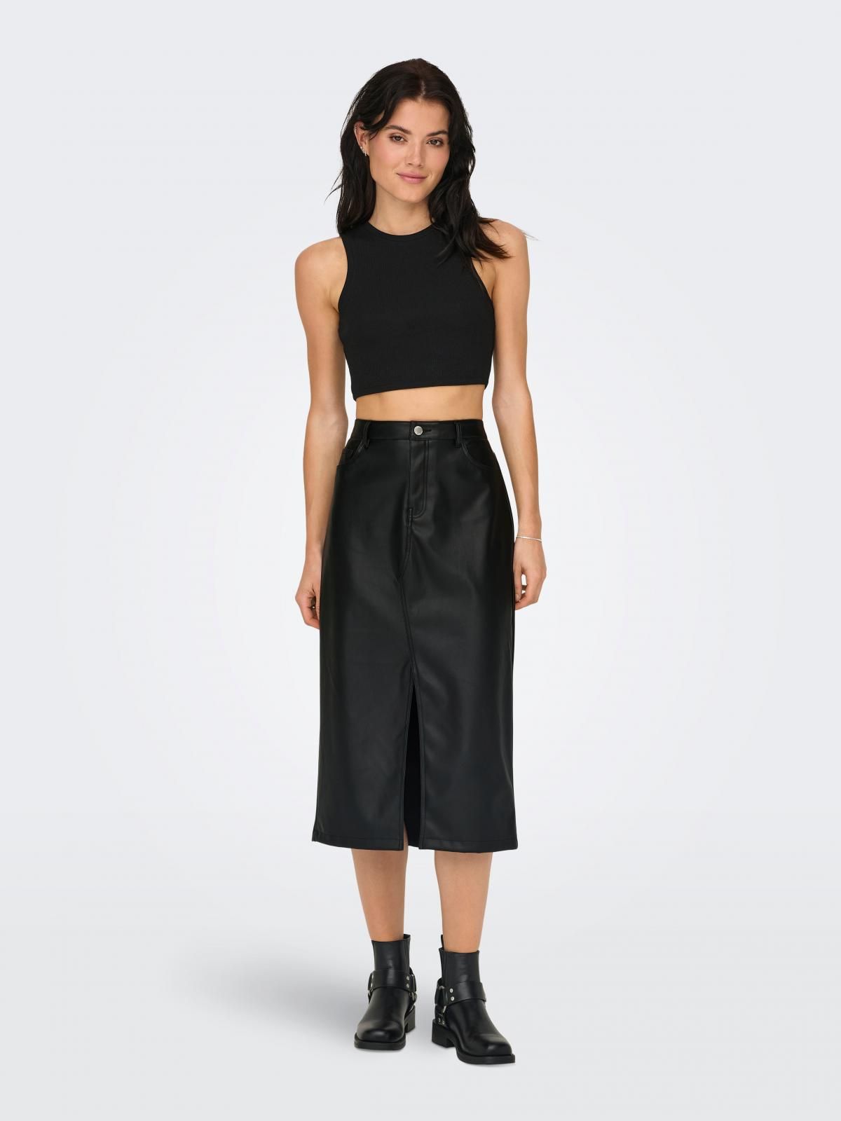온리 테크니컬 레더 롱 스커트 15324778_2161 BLACK / BLACK - 상세 이미지 5