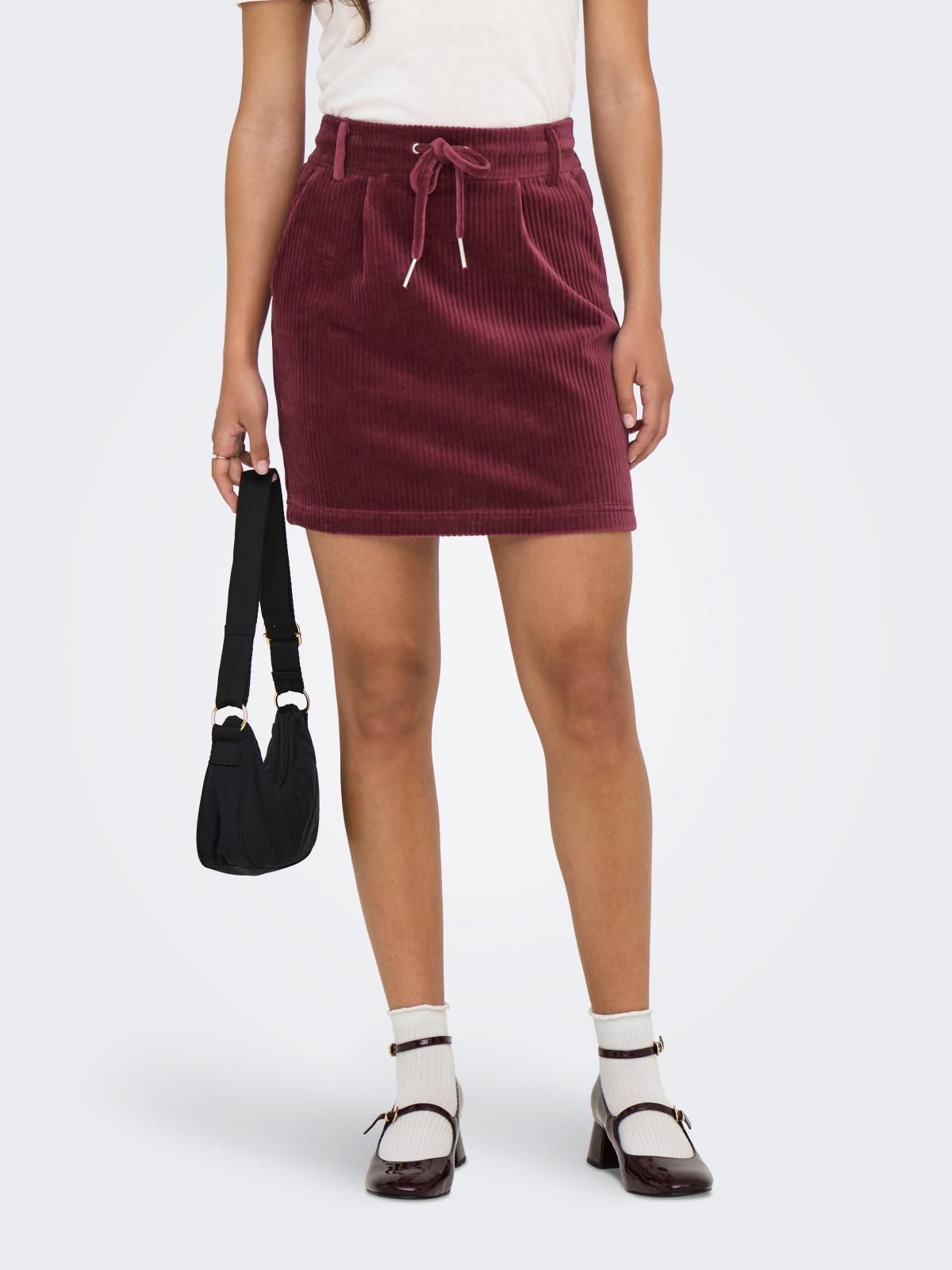 온리 캐주얼 벨벳 드로스트링 미니 스커트 15192876_877 RED / TAWNY PORT - 상품 이미지
