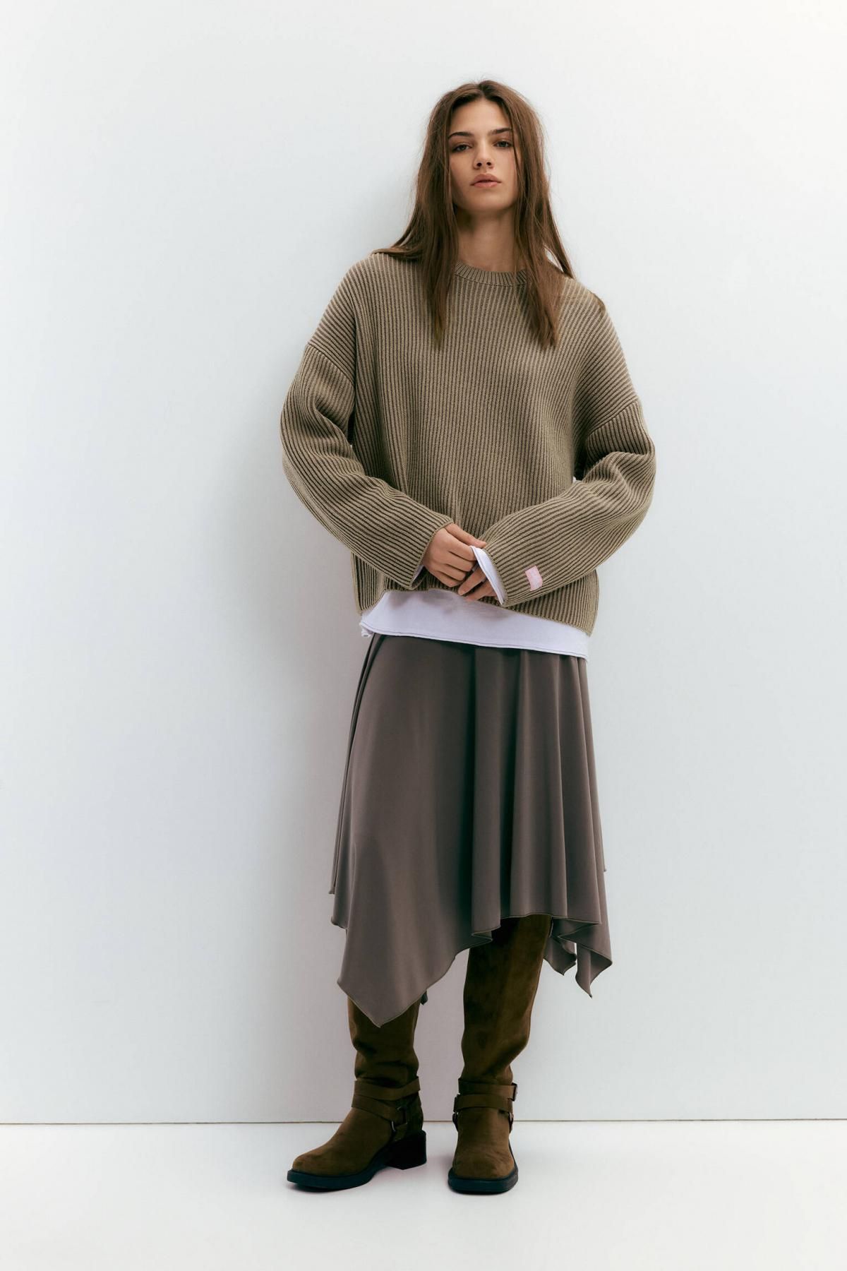풀앤베어 데일리 라운드넥 골지니트 스웨터 7550/386 PALE KHAKI - 상세 이미지 2