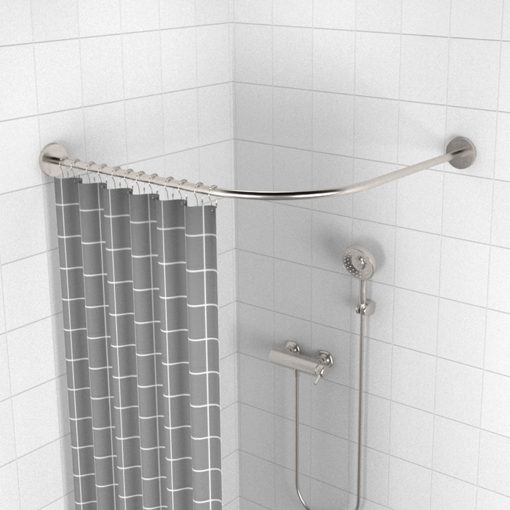 무타공 코너 커튼봉 ㄱ자 욕실봉 샤워커튼 그레이 고급세트A