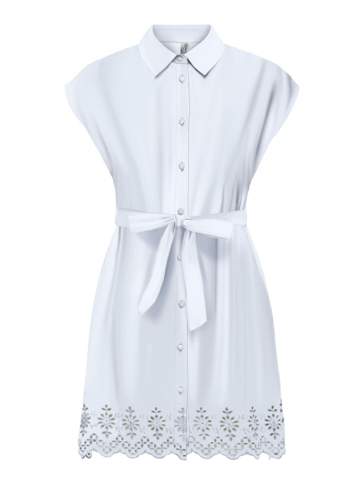온리 펀칭 자수 벨티드 미니 셔츠 원피스 15314411_5 WHITE / BRIGHT WHITE - 상세 이미지 3