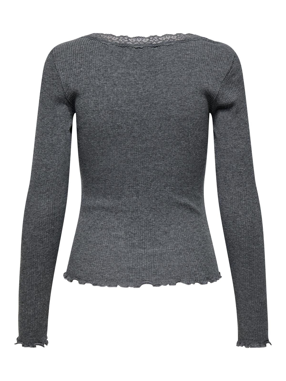 온리 베이직 라운드넥 레이스 긴팔 티셔츠 15330728_2383 GREY / DARK GREY MELANGE - 상세 이미지 4