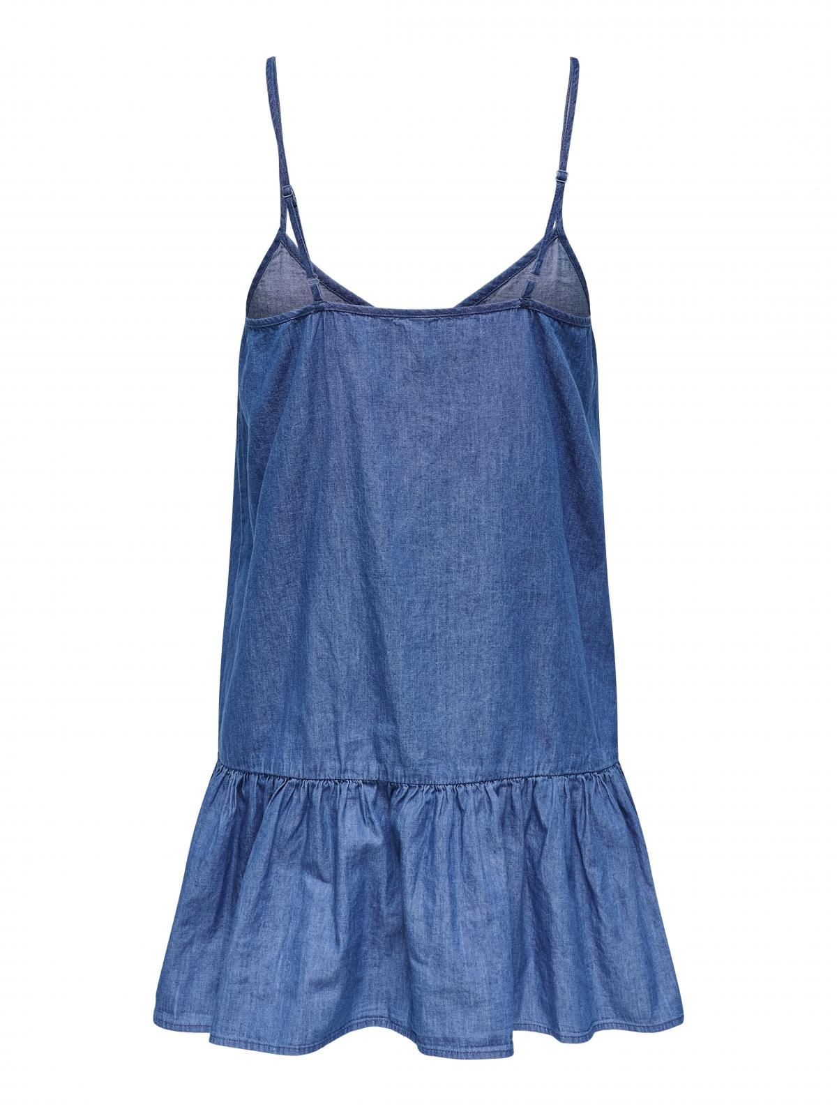 온리 데님 플레어 미니 원피스 브이넥 스트랩 15343007_2115 BLUE / MEDIUM BLUE DENIM - 상세 이미지 4