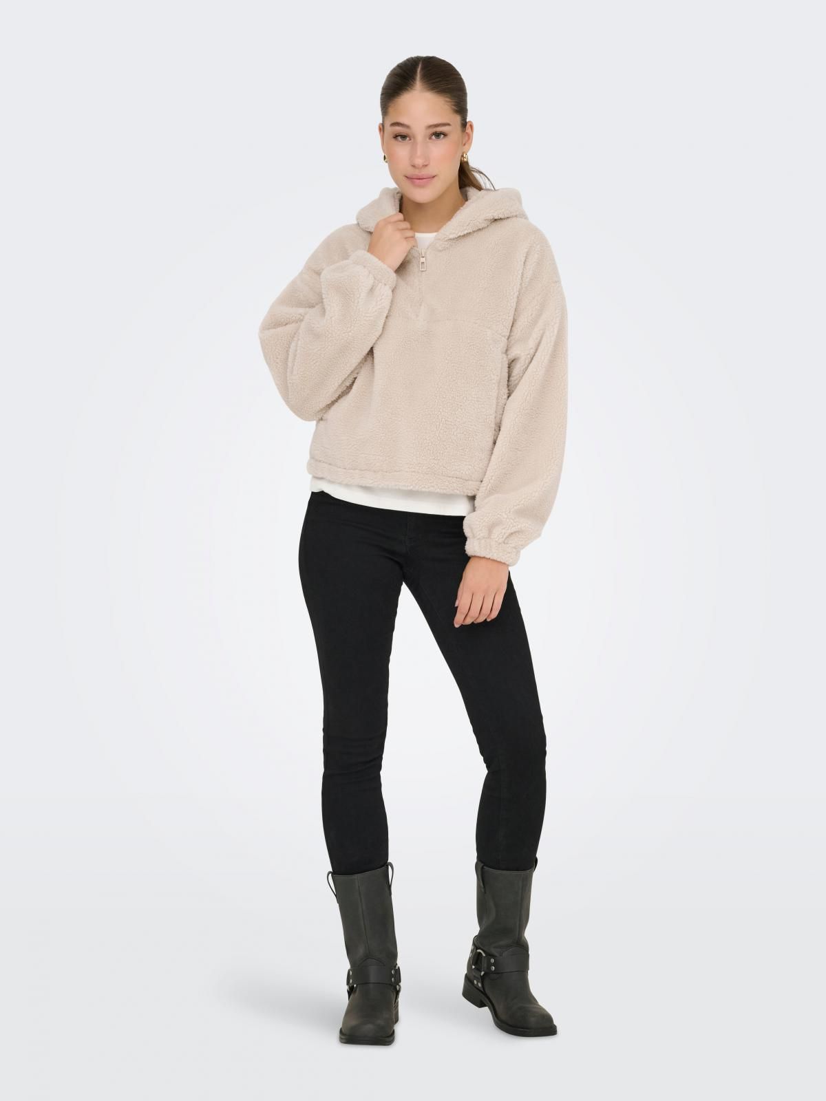 온리 테디 크롭 후드 재킷 15348632_115 BEIGE / PUMICE STONE - 상세 이미지 5