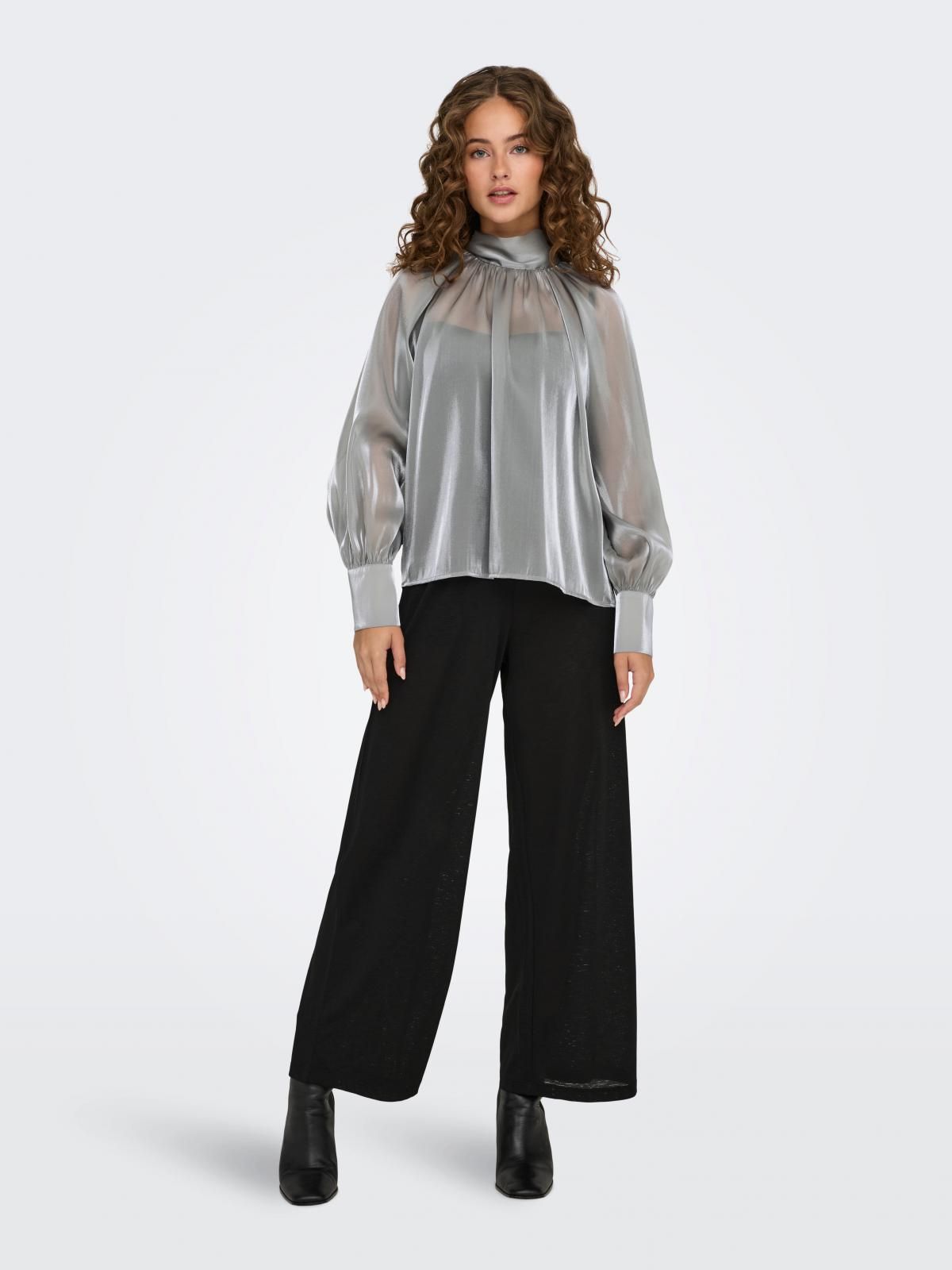 제이디와이 시스루 하이넥 볼륨소매 리본 블라우스 15335455_387 GREY / SILVER - 상세 이미지 5