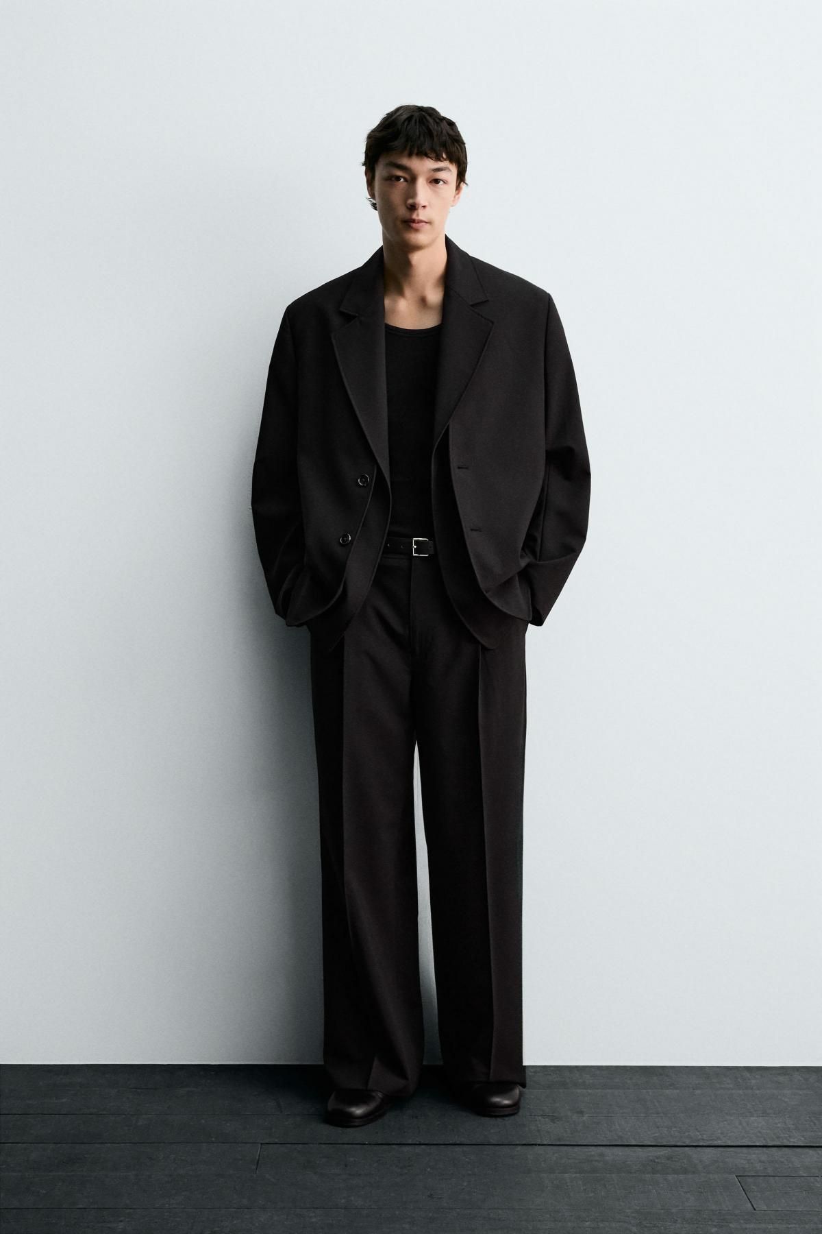 자라 와이드핏 플리츠 수트 팬츠 블랙 7380/451 BLACK - 상세 이미지 2