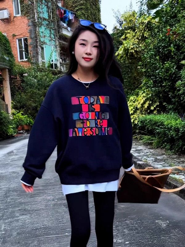 여성 오버핏 루즈핏 라운드넥 긴팔 기모 맨투맨 스웨트셔츠 데일리 베이직티셔츠 간절기 봄 가을 겨울 - 상세 이미지 3