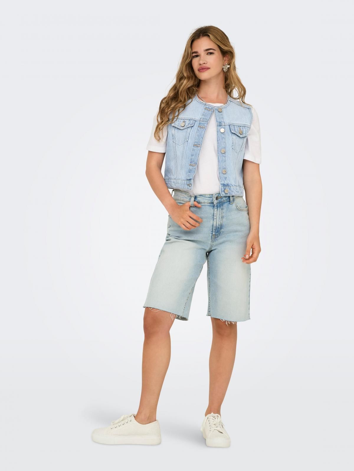 온리 데님 라이트워싱 크롭 베스트 15351937_2116 BLUE / LIGHT BLUE DENIM - 상세 이미지 5