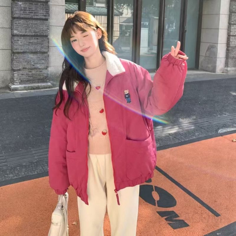 여성 루즈핏 오버핏 스탠드넥 지퍼 하이넥 패딩 점퍼 도톰한 겨울 캐주얼 아우터 - 상품 이미지