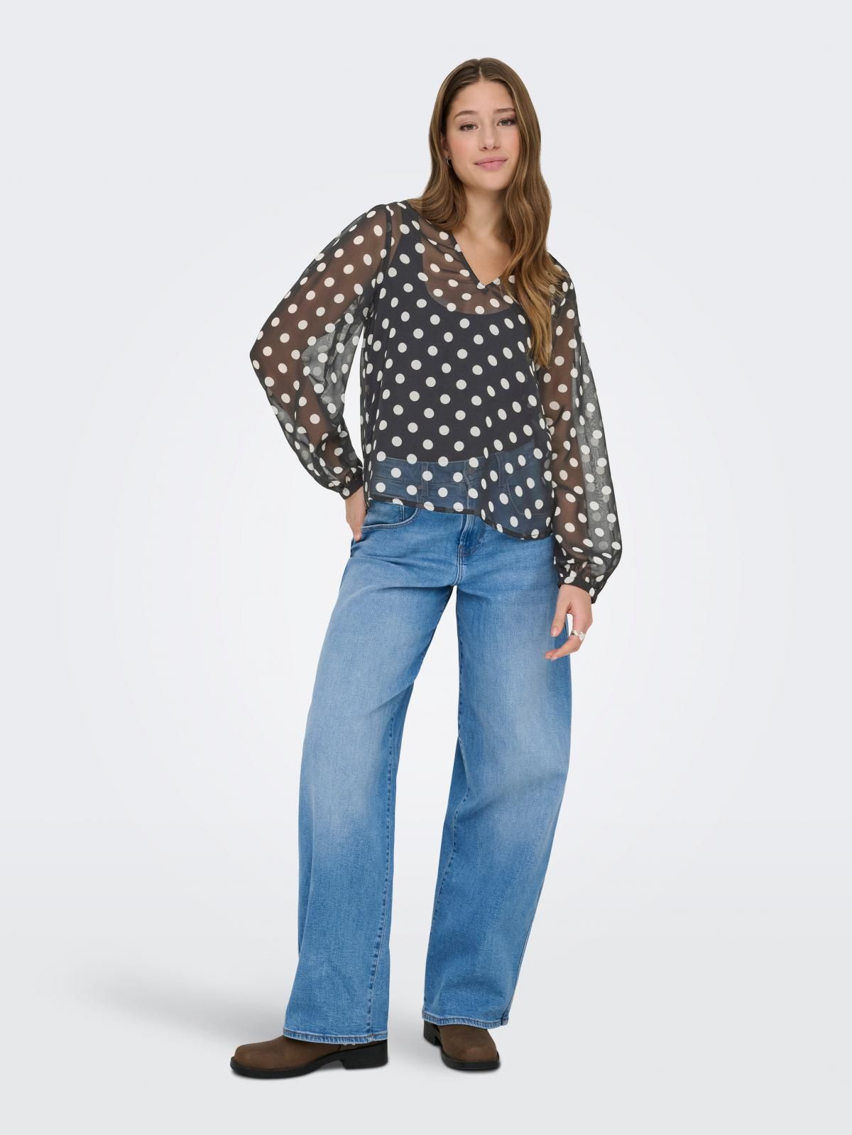 온리 도트 시스루 브이넥 블라우스 15368301_2161_1252932 BLACK / BLACK - 상세 이미지 5