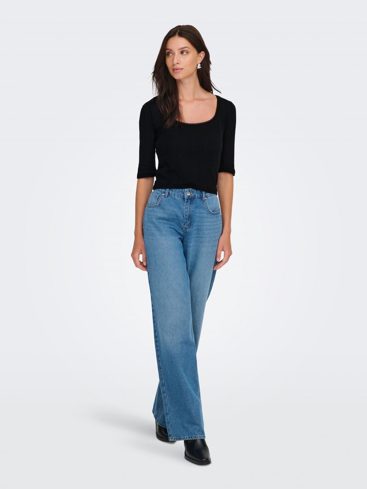온리 베이직 스퀘어넥 크롭 반팔 티셔츠 15367593_2161 BLACK / BLACK - 상세 이미지 5