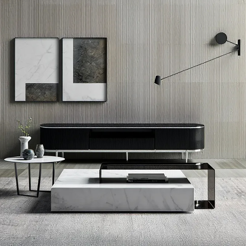 밀크 세라믹 템바보드 TV거실장 낮은 티비다이 티비장 2000, 화이트 실버