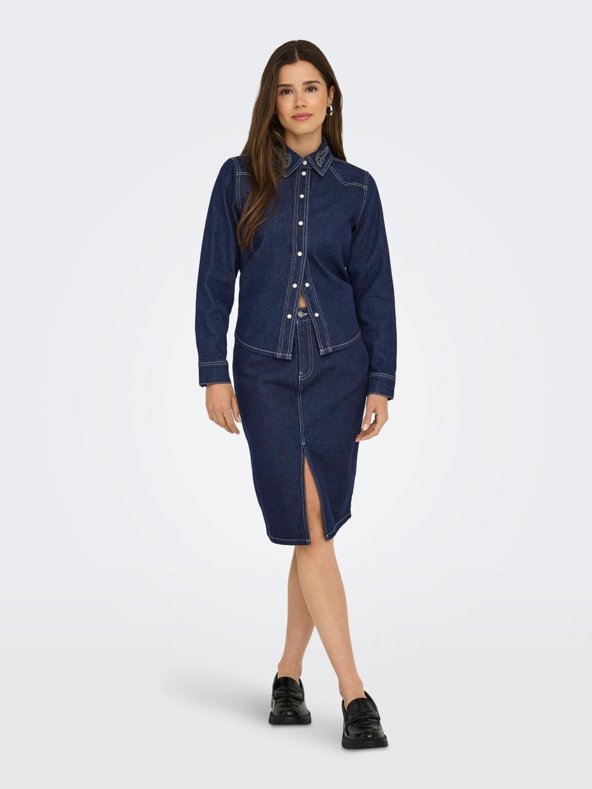 제이디와이 스티치 테크니컬 데님 셔츠 15347522_2114 BLUE / DARK BLUE DENIM - 상세 이미지 5