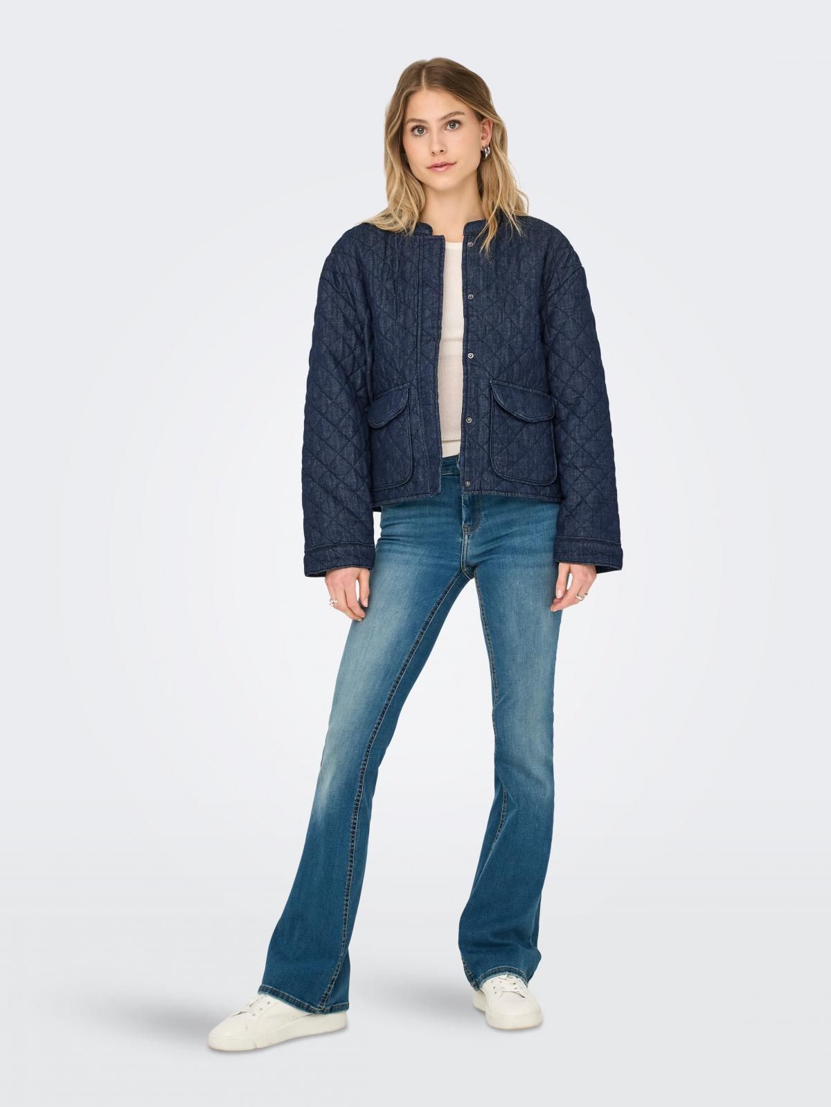 온리 테크니컬 데님 퀼팅 라운드넥 재킷 15355316_2114 BLUE / DARK BLUE DENIM - 상세 이미지 5