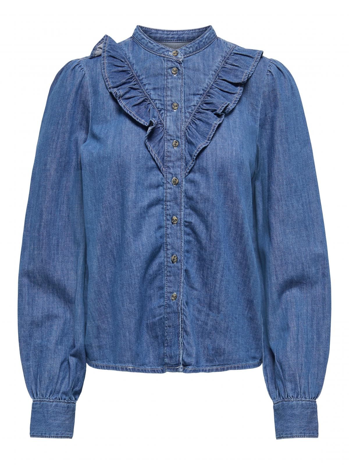 온리 프릴 테크니컬 데님 긴팔 셔츠 15352417_2115 BLUE / MEDIUM BLUE DENIM - 상세 이미지 3