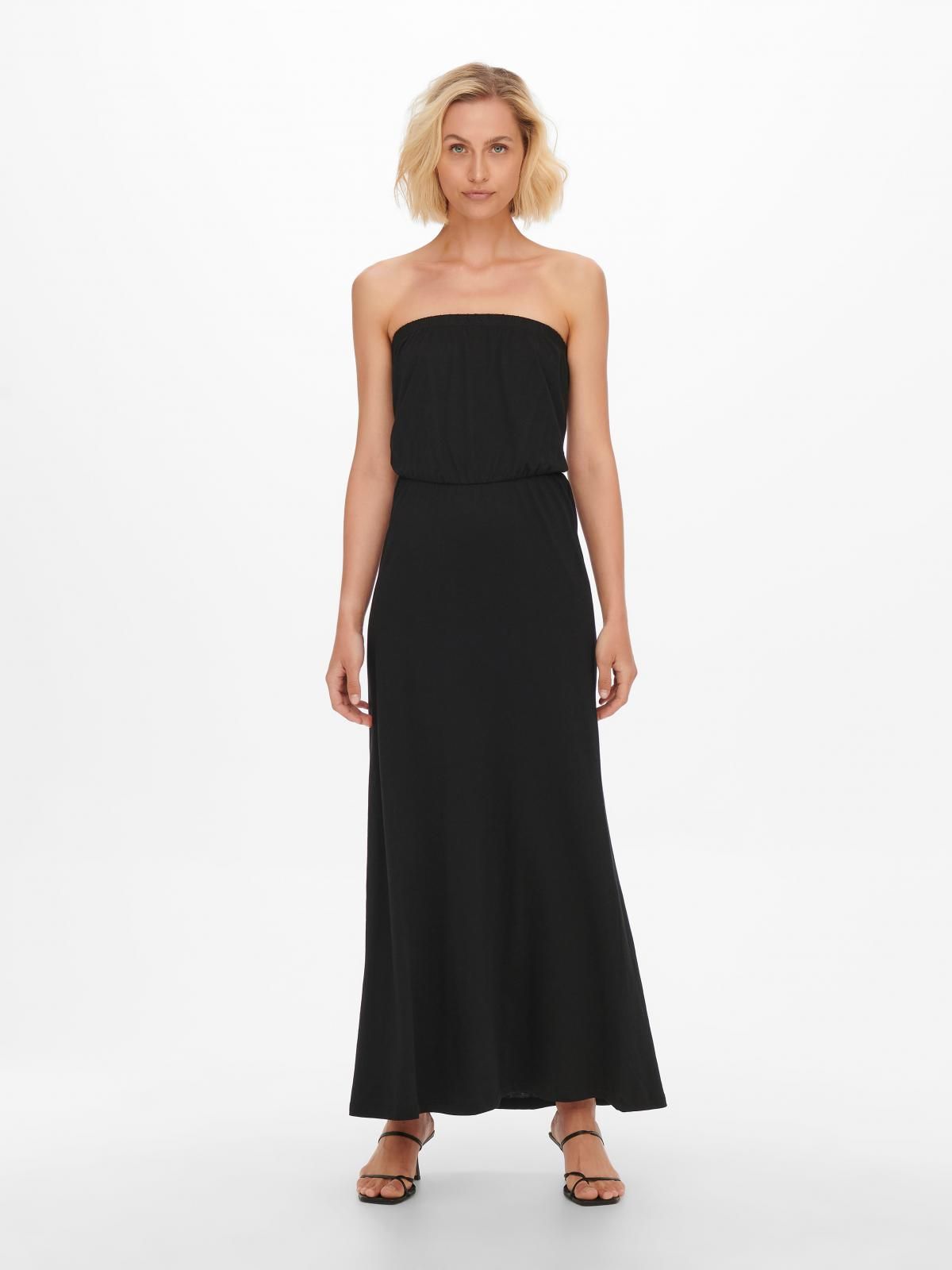 온리 스트랩리스 코튼 롱 원피스 15261914_2161 BLACK / BLACK 이미지 6
