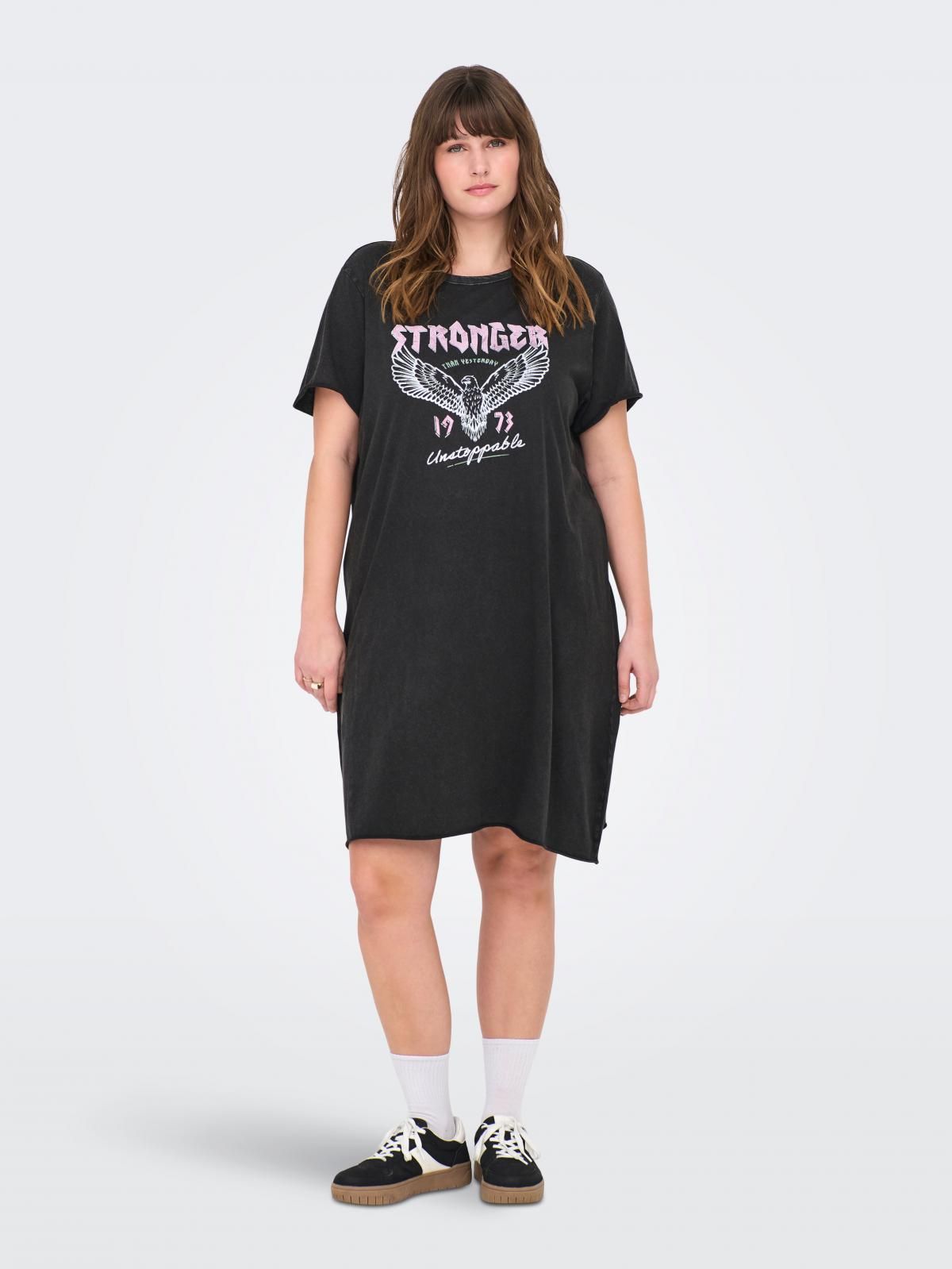 온리 빅사이즈 캐주얼 그래픽 반팔 미디 원피스 15323526_2161_1189850 BLACK / BLACK - 상세 이미지 5