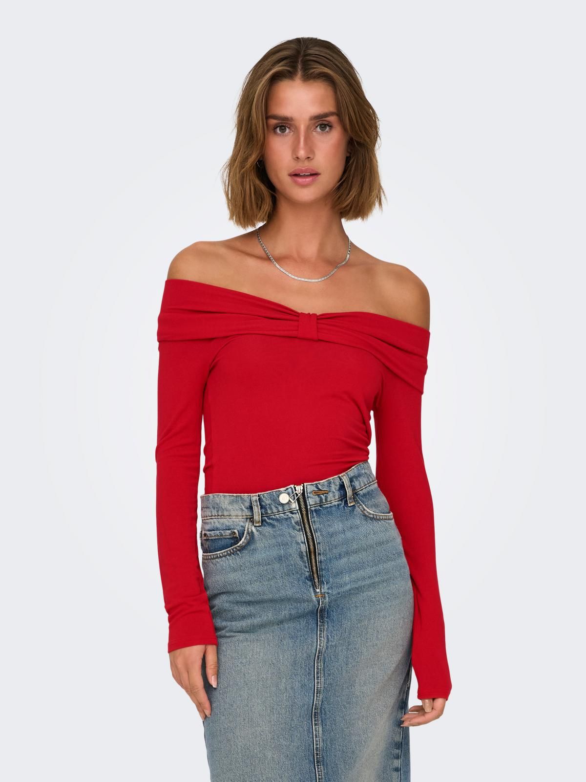 온리 오프숄더 소프트 비스코스 긴팔 탑 15339435_767 RED / MARS RED - 상품 이미지