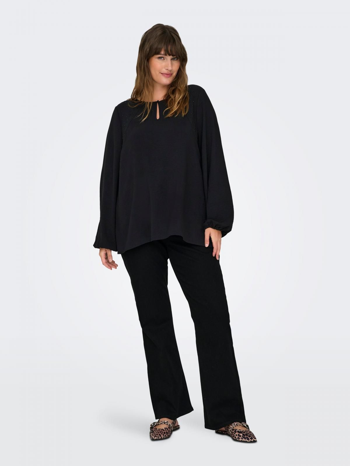 온리 빅사이즈 글리터 라운드넥 블라우스 15344607_2161 BLACK / BLACK - 상세 이미지 5