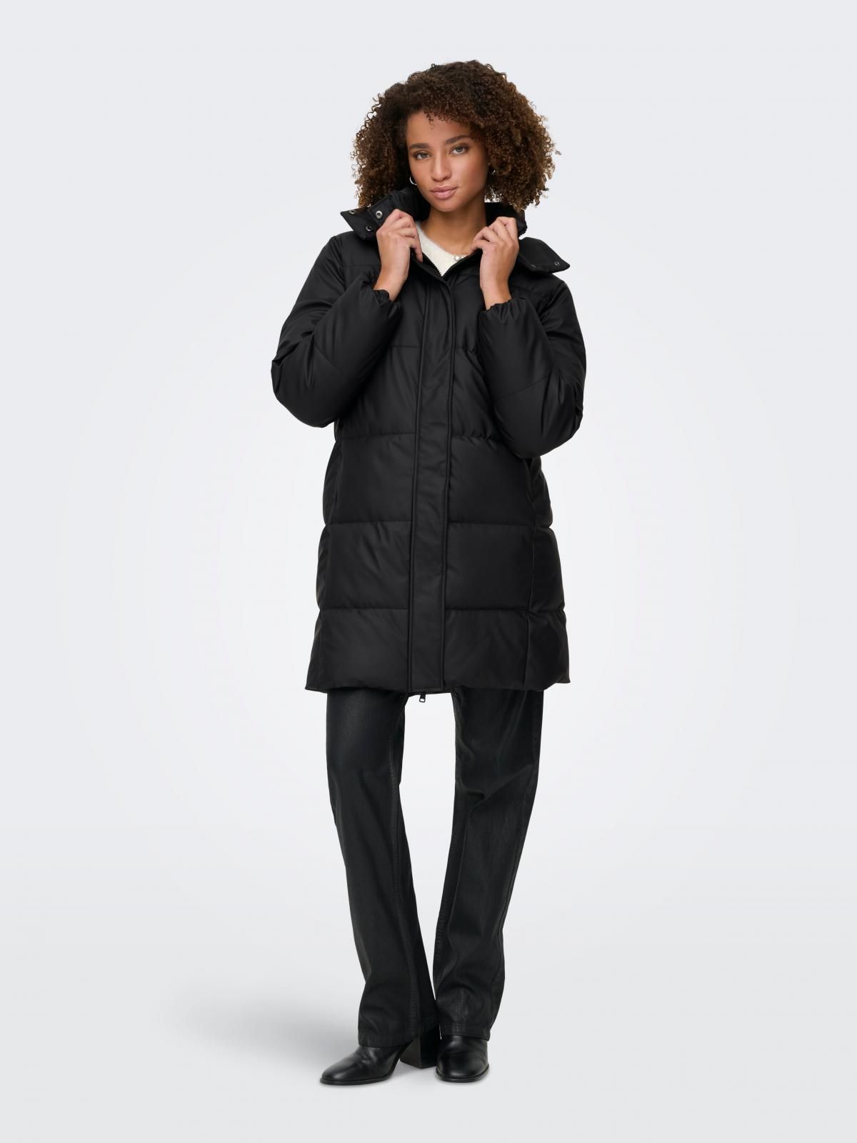 온리 테크니컬 하이넥 롱 후드 패딩코트 15365797_2161 BLACK / BLACK - 상세 이미지 5