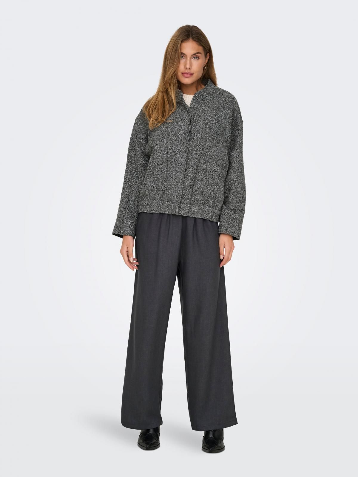 온리 오버핏 테크니컬 숏 봄버 재킷 15322368_2383 GREY / DARK GREY MELANGE - 상세 이미지 5