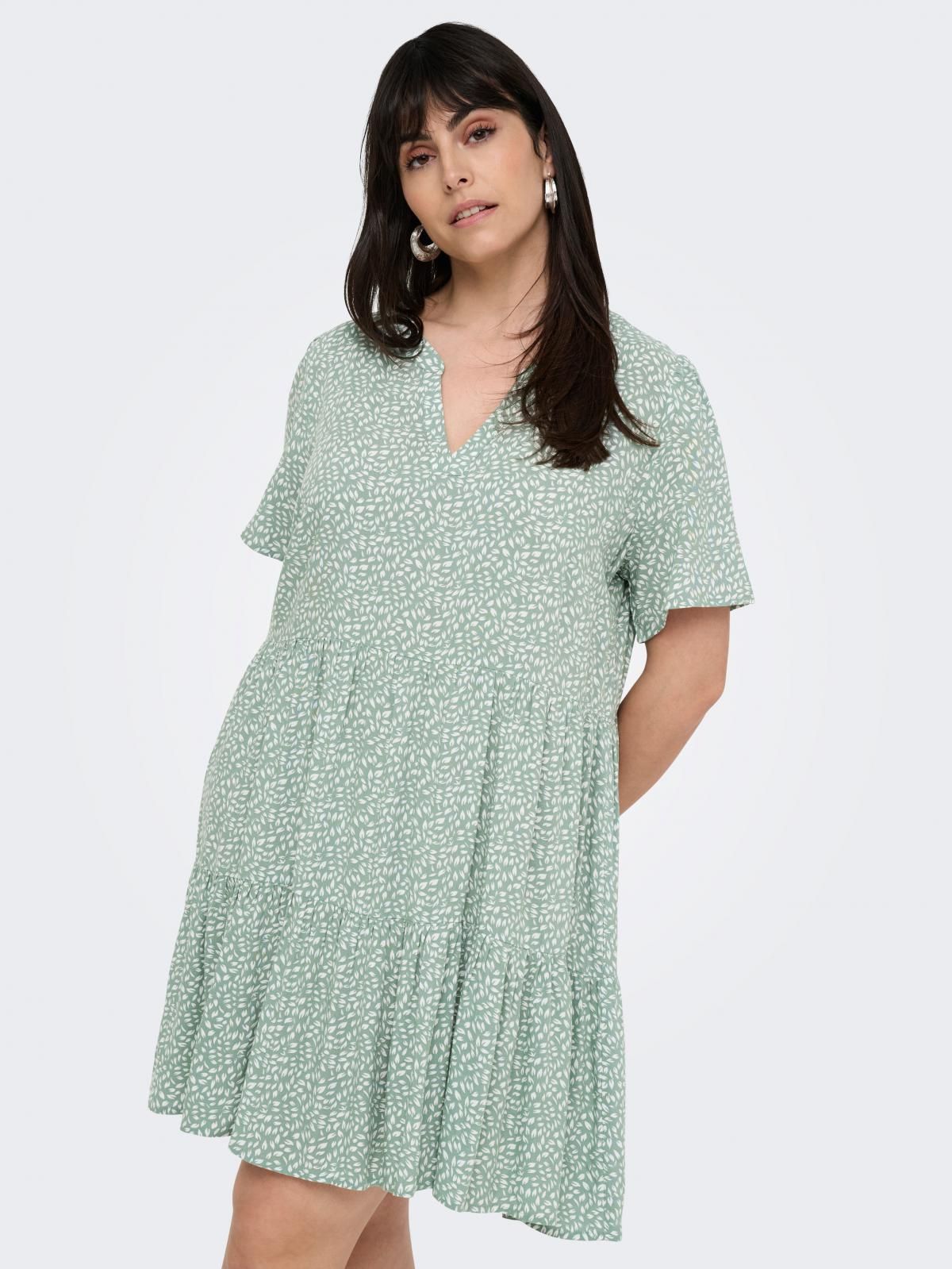 온리 빅사이즈 플레어 미니 원피스 브이넥 15352536_1467_1200335 GREY / CHINOIS GREEN - 상품 이미지